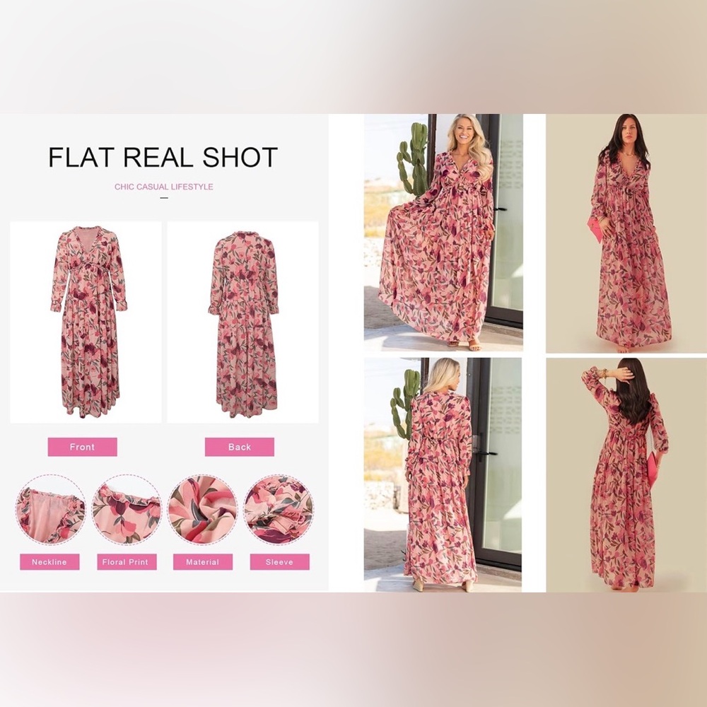 Floral V-neck Floral Long Sleeve Dress - Picture 4 of 9